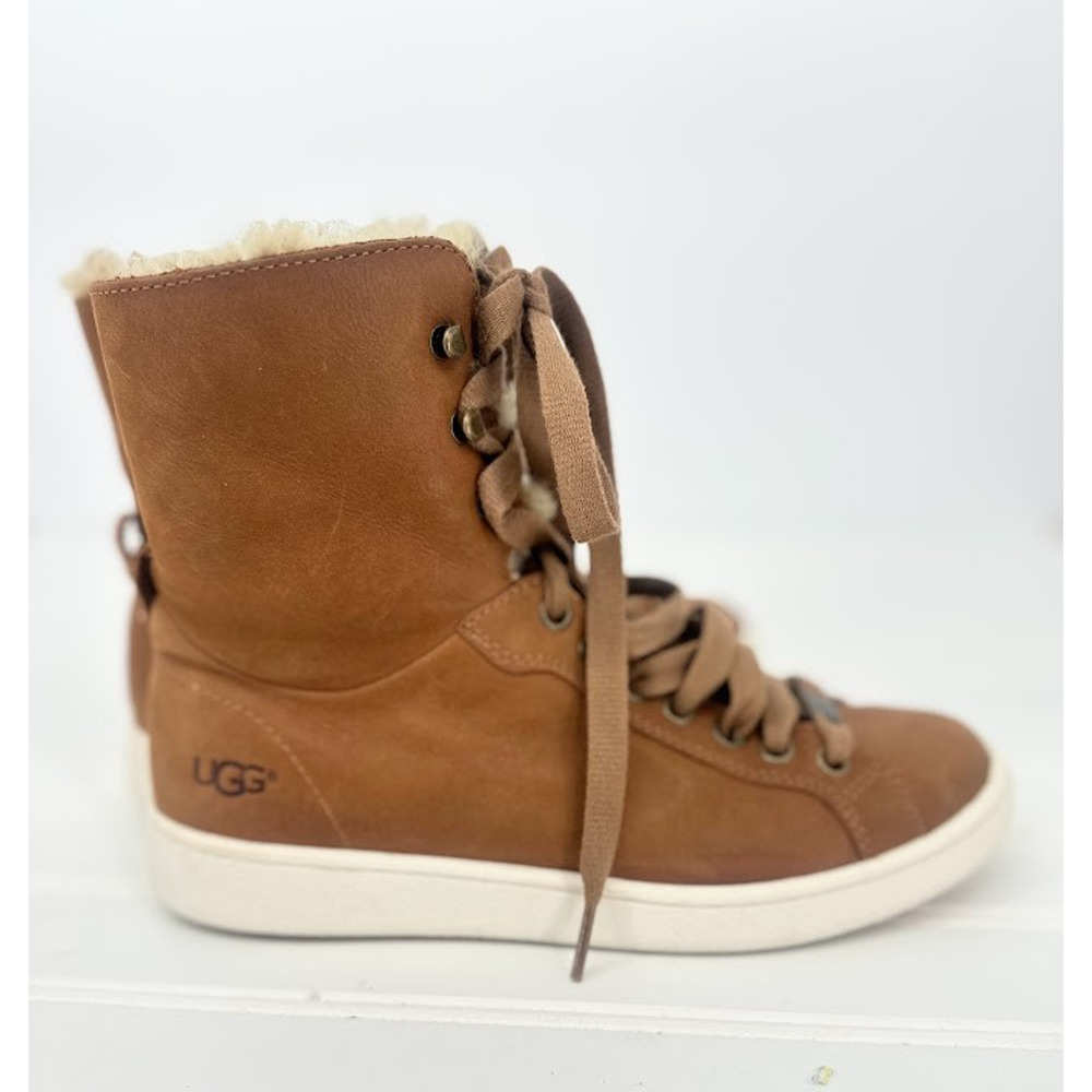 Ugg Starlyn Shearling High Top Sneakers Shoes Womens 7.5 Chestnut Leather Boots‎